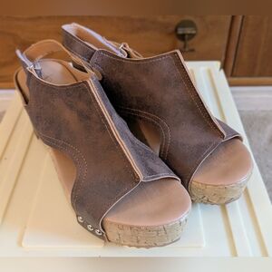 Distressed Brown Wedge Sandals